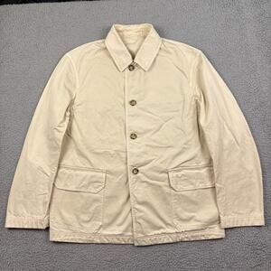 PRADA Chore Coat Mens Large Beige Gabardine Linen Jacket Utility Button Collar